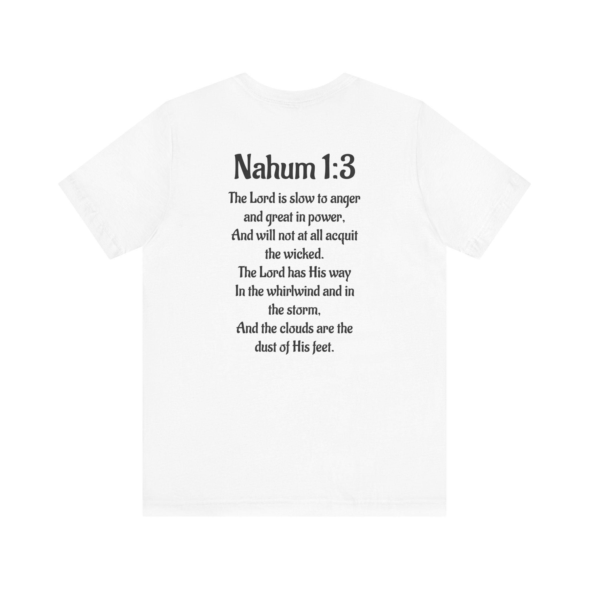 Faith-Inspired Unisex Jersey Tee - Nahum 1:3 Inspirational Message