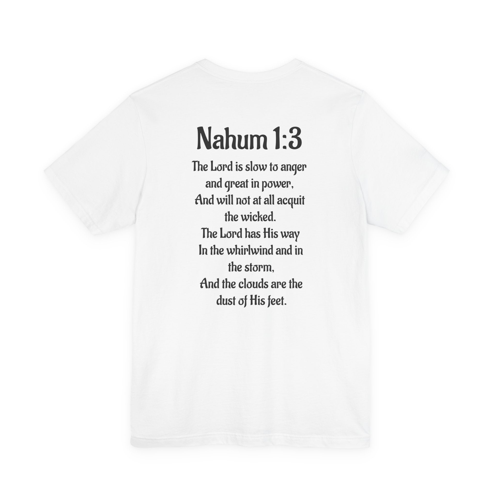Faith-Inspired Unisex Jersey Tee - Nahum 1:3 Inspirational Message